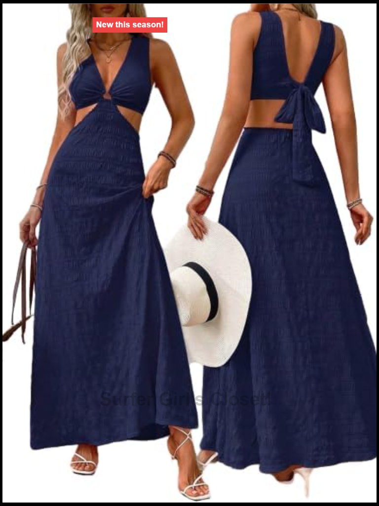 Strap Texture Hollow Out Sleeveless Boho Maxi Flowy Casual Vacation Dress